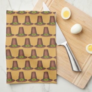 Pilgrim Puritan Hat Happy Thanksgiving Autumn Fall Tea Towel