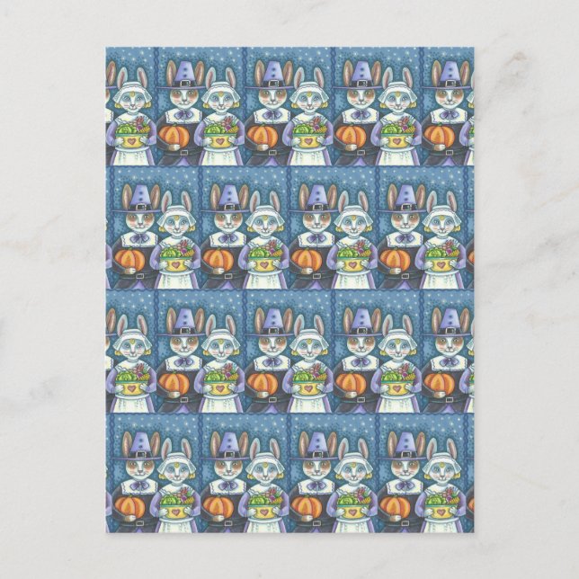 PILGRIM RABBITS, PRIM & PROPER THANKSGIVING HARES POSTCARD (Front)