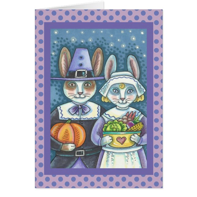 PILGRIM RABBITS THANKSGIVING GREETING CARD Blank (Front)