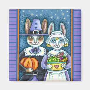 PILGRIM RABBITS, THANKSGIVING HARE'S HARVEST, CUTE MAGNET
