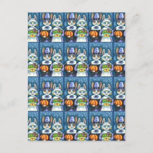 PILGRIM RABBITS, THANKSGIVING HARE'S HARVEST, CUTE POSTCARD