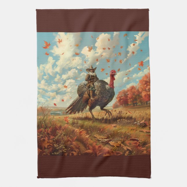 Pilgrim Rides Turkey Tea Towel (Vertical)