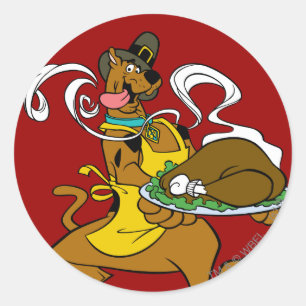 Pilgrim Scooby-Doo With Turkey Classic Round Sticker