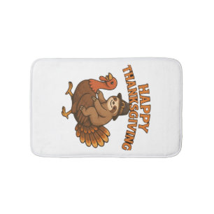 Pilgrim Sloth on Turkey Thanksgiving Classic T-Shi Bath Mat