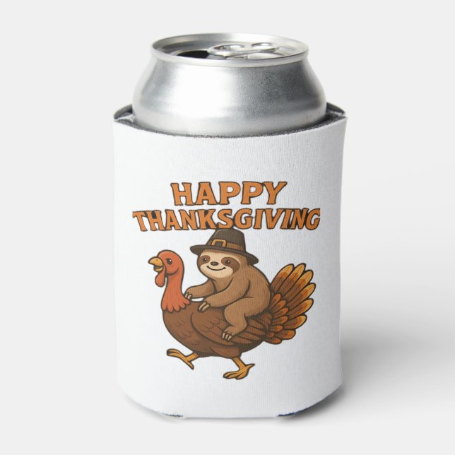 Pilgrim Sloth on Turkey Thanksgiving Classic T-Shi Can Cooler (Can Front)