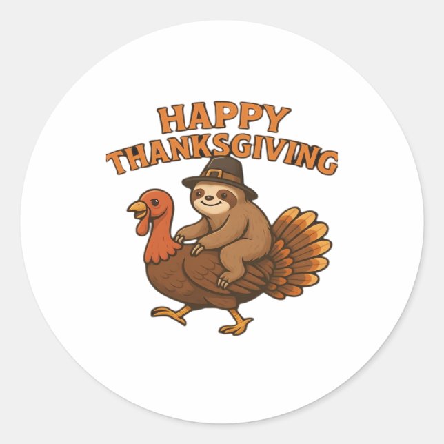 Pilgrim Sloth on Turkey Thanksgiving Classic T-Shi Classic Round Sticker (Front)