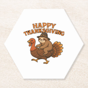 Pilgrim Sloth on Turkey Thanksgiving Classic T-Shi Paper Coaster