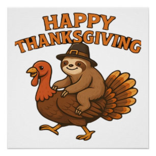 Pilgrim Sloth on Turkey Thanksgiving Classic T-Shi Poster