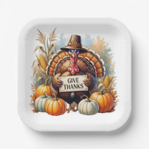 Pilgrim Spirit & Pumpkin Joy Paper Plate