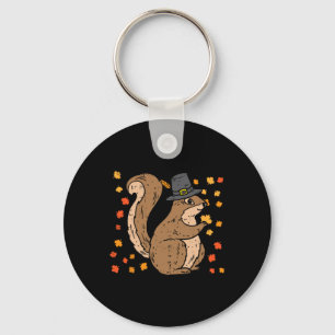 Pilgrim Squirrel Cute Thanksgiving Fall Autumn Ani Key Ring