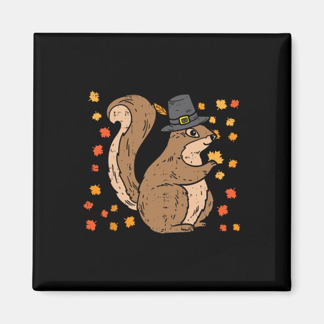 Pilgrim Squirrel Cute Thanksgiving Fall Autumn Ani Magnet (Front)