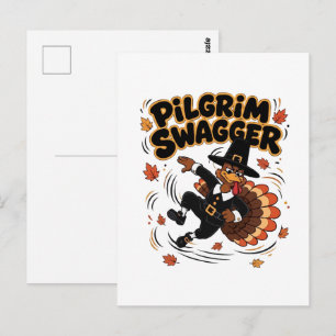 Pilgrim Swagger Turkey Thanksgiving Dab Dabbing Postcard