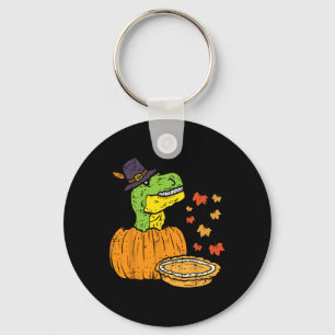 Pilgrim Trex Dinosaur Pumpkin Pie Thanksgiving Kid Key Ring