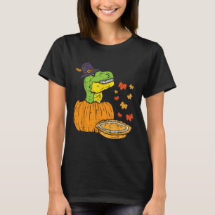 Pilgrim Trex Dinosaur Pumpkin Pie Thanksgiving Kid T-Shirt