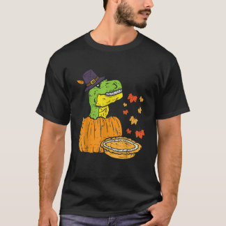 Pilgrim Trex Dinosaur Pumpkin Pie Thanksgiving Kid T-Shirt