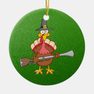 pilgrim turkey holding musket ceramic ornament
