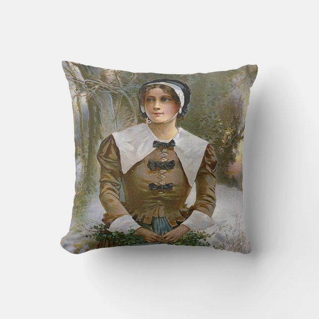 Pilgrim Young Woman Thanksgiving Accent Pillow (Front)