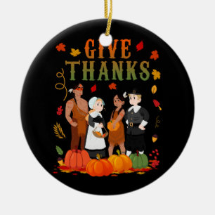 Pilgrims And Natives American Indian Thanksgiving  Ceramic Ornament