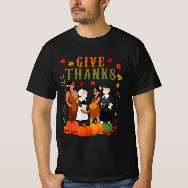 Pilgrims And Natives American Indian Thanksgiving  T-Shirt (Front)