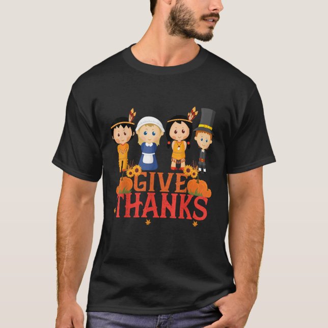 Pilgrims And Natives American Indian Thanksgiving  T-Shirt (Front)