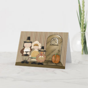 Pilgrims and Turkey, Thanksgiving Holiday Card