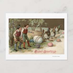 Pilgrims Pointing out Easter Eggs Holiday Postcard