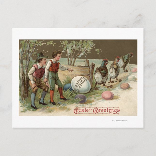 Pilgrims Pointing out Easter Eggs Holiday Postcard (Front)