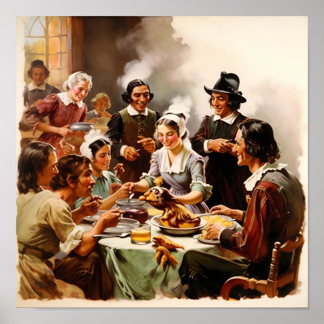 Pilgrims Sitting at a Table Poster (Front)