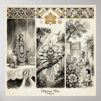 Pilipinas Flora- Sampaguita · Waling-Waling · Rosa Poster
