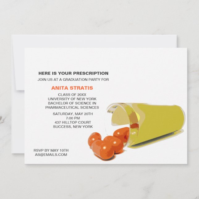 Pill Bottle Pharmacist Graduation Invitation (Front)