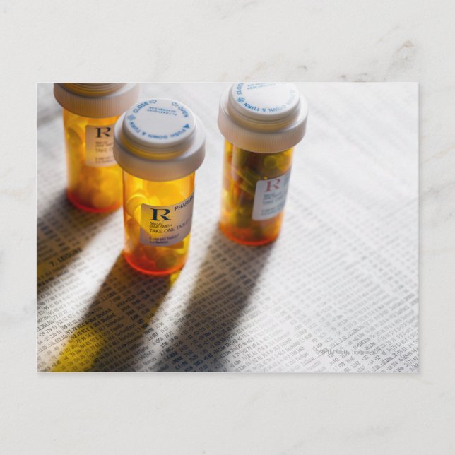 Pill bottles on stock page postcard (Front)