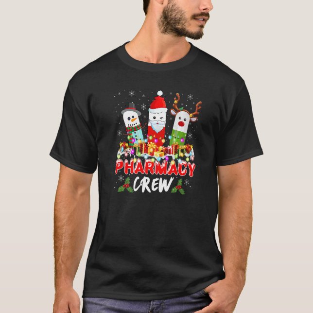 Pill Reindeer Santa Claus Pharmacy Crew Christmas  T-Shirt (Front)
