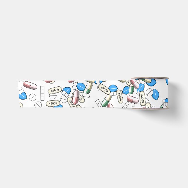 Pill Sprinkles Pattern Satin Ribbon (Front)
