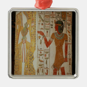 Pillar depicting Osiris and a priest wearing Metal Ornament