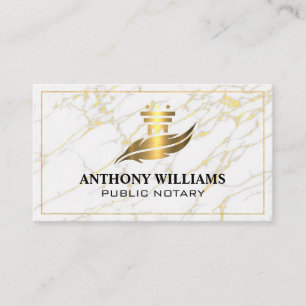 Pillar Feather Logo Gold Border Marble Business Card