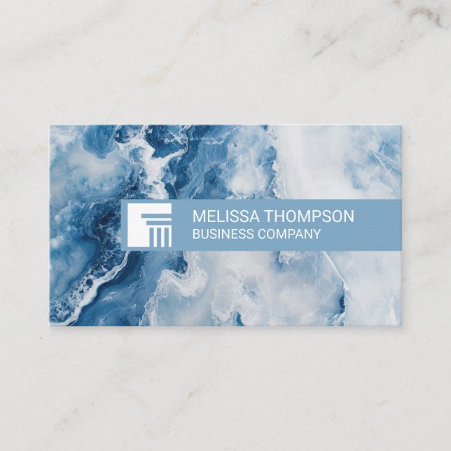 Pillar Logo | Blue Marble Background Business Card (Front)