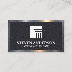 Pillar Logo Leather Texture Metallic Trim Business Card