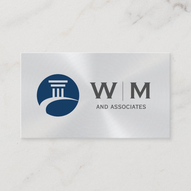 Pillar Logo Monogram Metal Shine Business Card (Front)