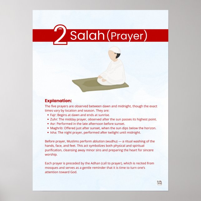 Pillars of Islam - Salah (Prayer) Red Poster (Front)