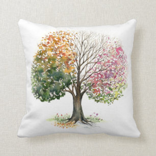 PILLOW 4 SEASON TREE WATERCOLOR on WHITE