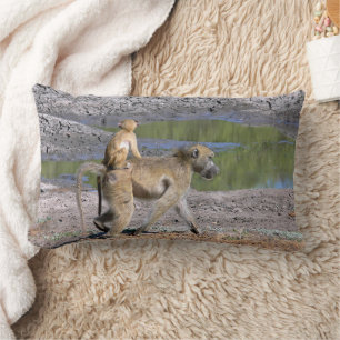 PILLOW,"BABY MONKEY RIDING ON MAMA MONKEY'S BACK" LUMBAR CUSHION