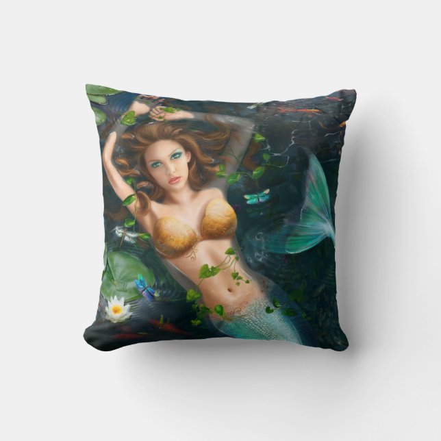Pillow Beautiful Fantasy mermaid in lake (Front)