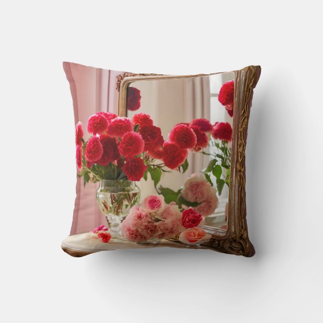 Pillow Beautiful Red Flowers with Mirror in Vase (Front)