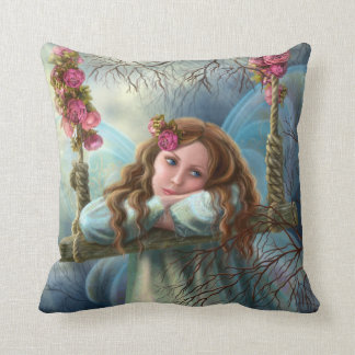 Pillow beautiful young fairy butterfly on swing