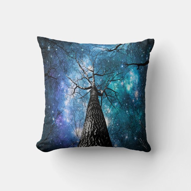 Pillow Black Trees Blue Space (Front)