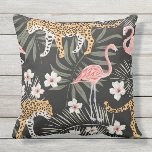 Pillow Black Tropical Tiger Flamingo Black/Pink