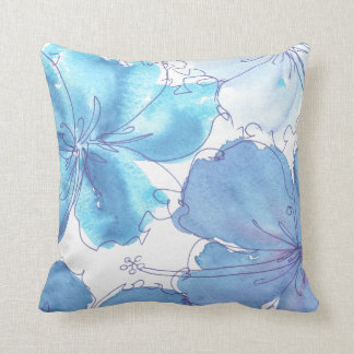 Pillow - Blue Hibiscus Flower - Watercolor