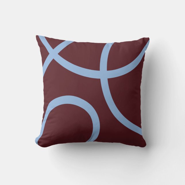 Pillow – Blue Lines on Burgundy (Front)