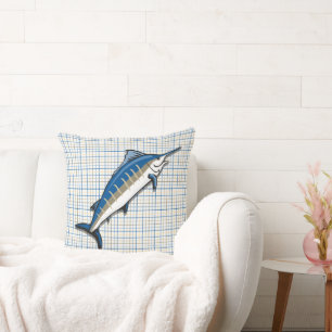 Pillow - Blue Marlin on Plaid