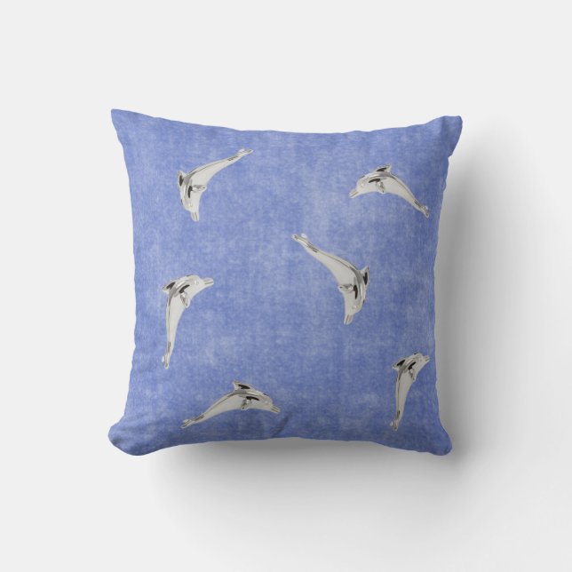 Pillow blue velvet dolphin (Front)